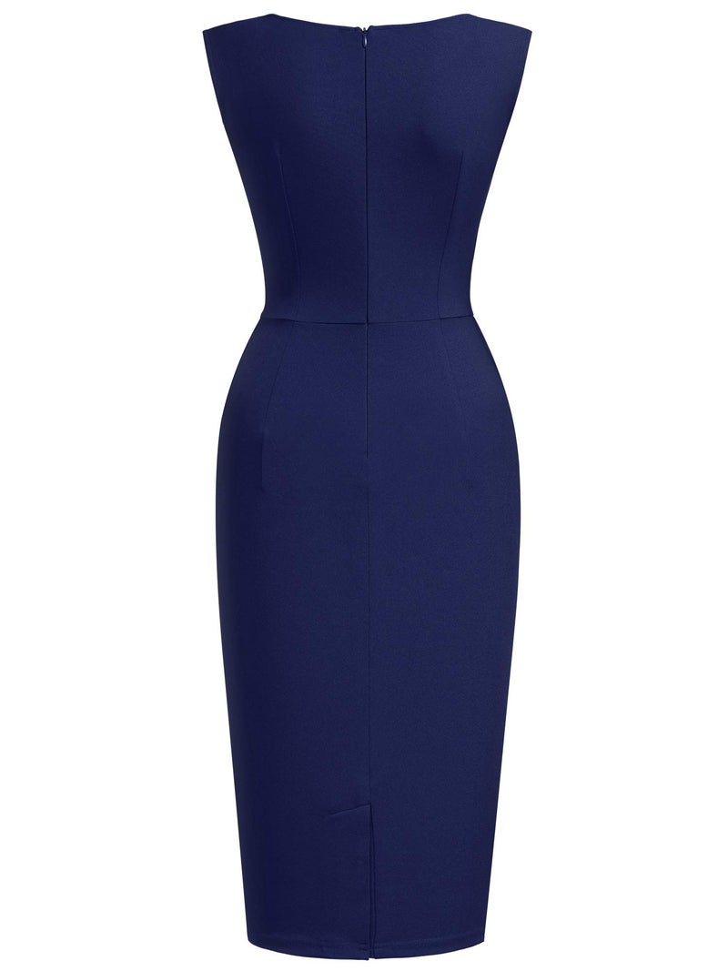 Miusol Women's Retro Ruffle Style Slim Work Pencil Dress (Large, Navy Blue) - Image 5